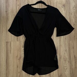 Boohoo Elegant Black Wrap Playsuit